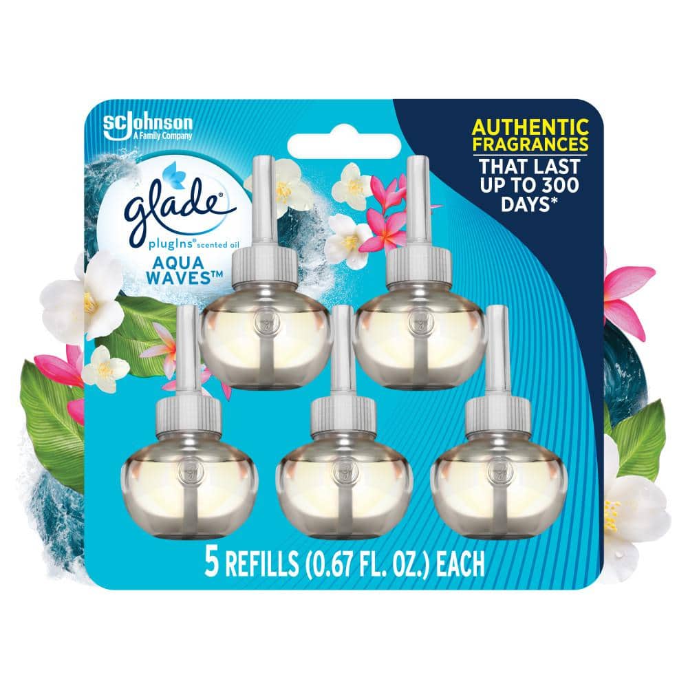Glade 3.35 fl. oz. Aqua Waves Scented Oil Plug-In Air Freshener Refill (10-Count) (2-Pack), Clear -  325087