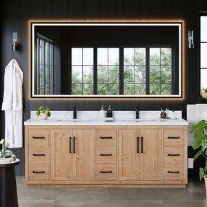 Cicero 84 in. W x 22 in. D x 33 in. H Double Sink Bath Vanity in Brown with White Engineered Stone Top and Mirror