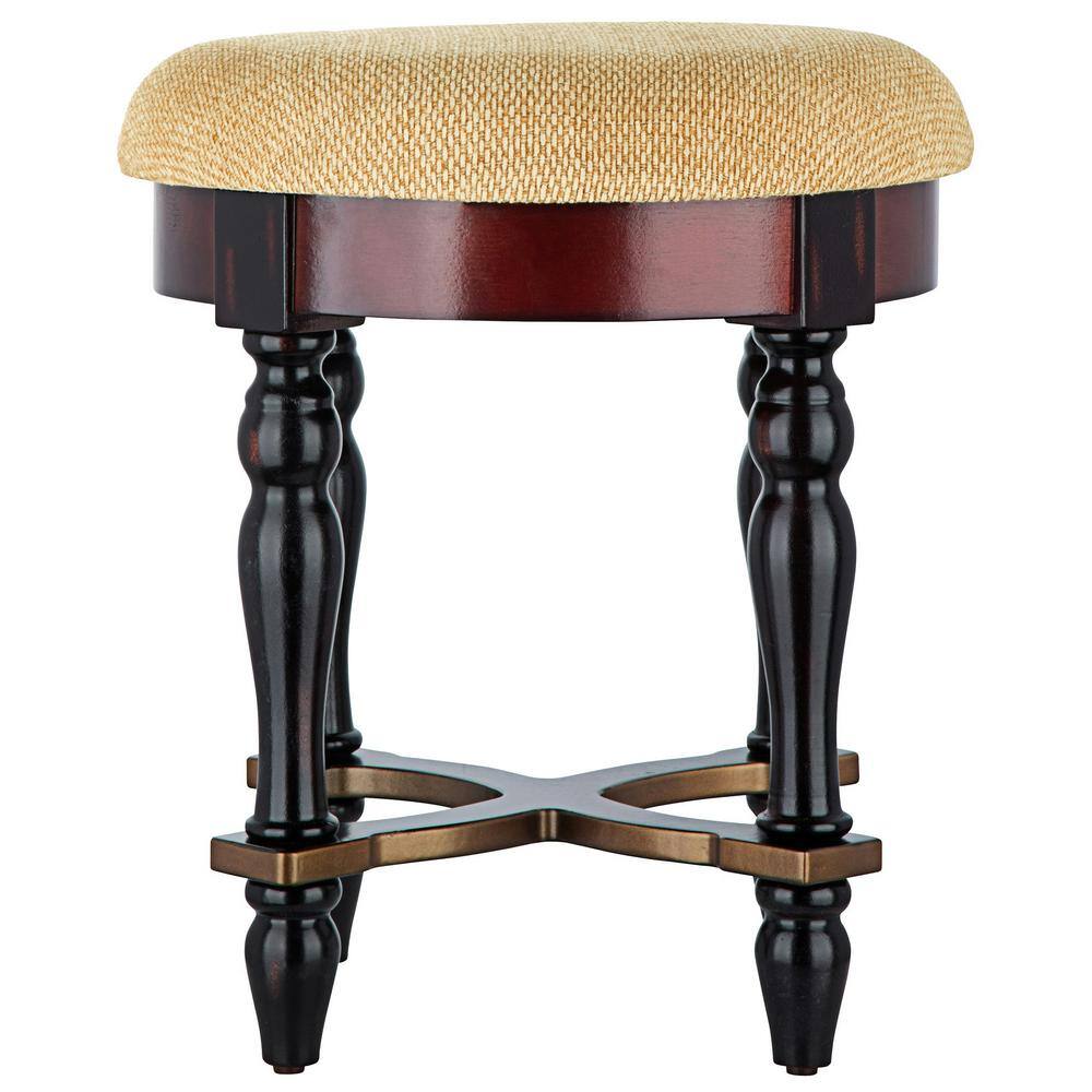 Grand Duchess Walnut and Black Solid Wood Accent Stool