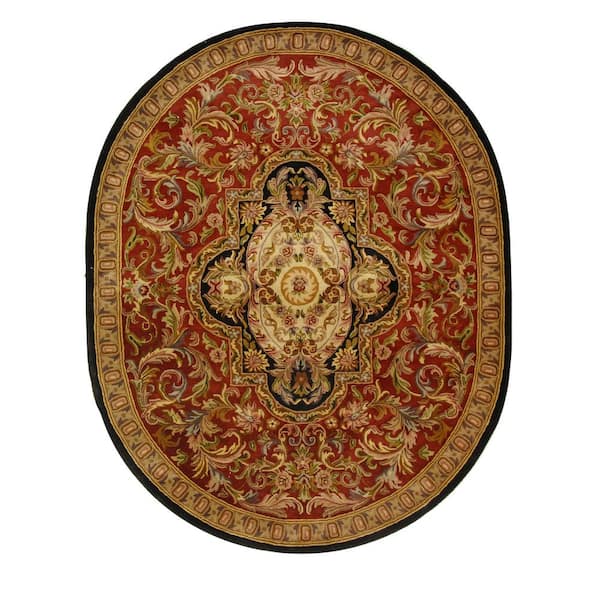 SAFAVIEH Classic Red/Black 8 ft. x 10 ft. Oval Border Area Rug