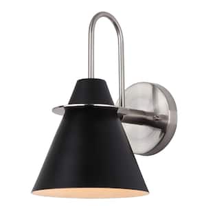 Talia 7 in. 1-Light Brushed Nickel and Matte Black Vanity Light with Metal Shade
