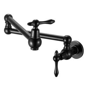 Wall Mounted Pot Filler Faucet with Double Joint Swing Arms in Black