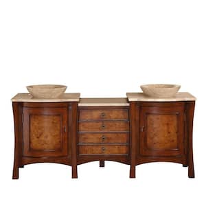 72 in. W x 22 in. D Vanity in Red Chestnut with Stone Vanity Top in Travertine with Vessel Stone Basin