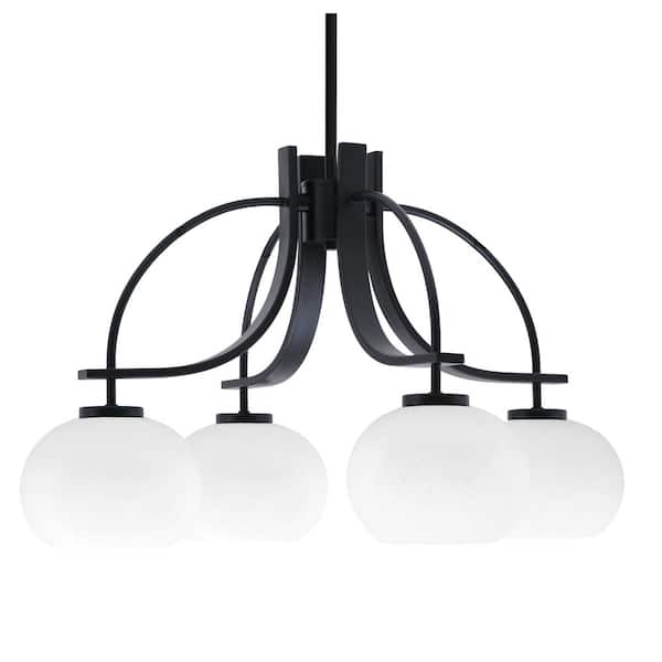 Unbranded Olympia 15 in. 4-Light Matte Black Downlight Chandelier White Muslin Glass Shade