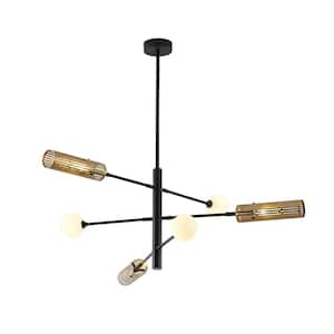 Yenneche 6-Light Black and Gold No Decorative Accents Sputnik Linear Chandelier for Bedroom with No Bulbs Included