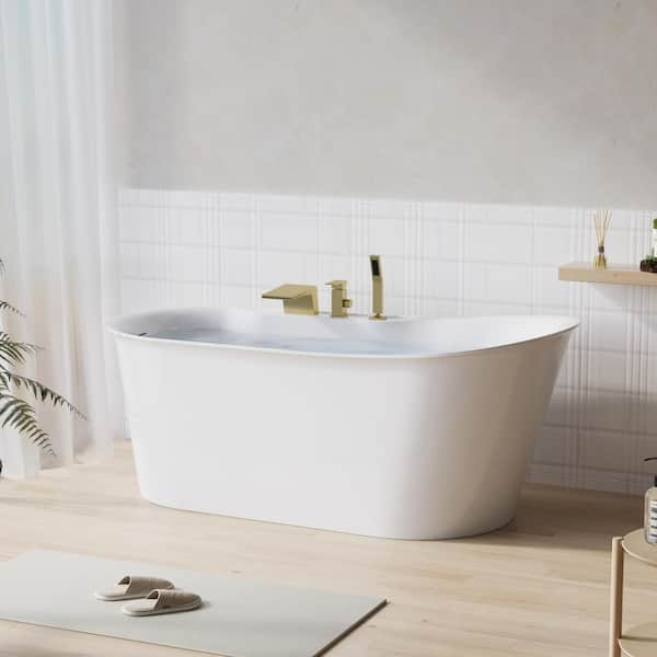 66 in. x 31.5 in. Acrylic Soaking Bathtub with White Pop-Up Drain in Glossy White,Integrated Slotted Overflow