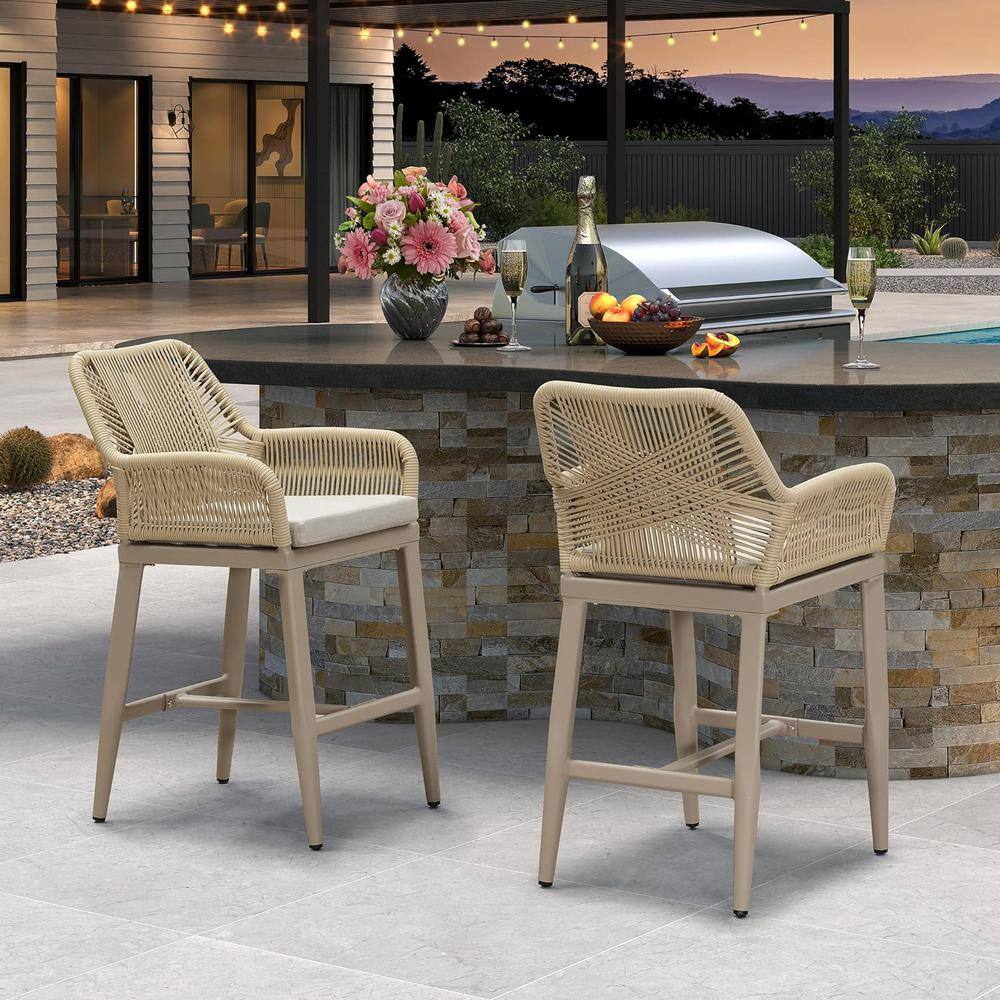 PURPLE LEAF Modern Aluminum Rattan Counter Height Outdoor Bar Stool ...