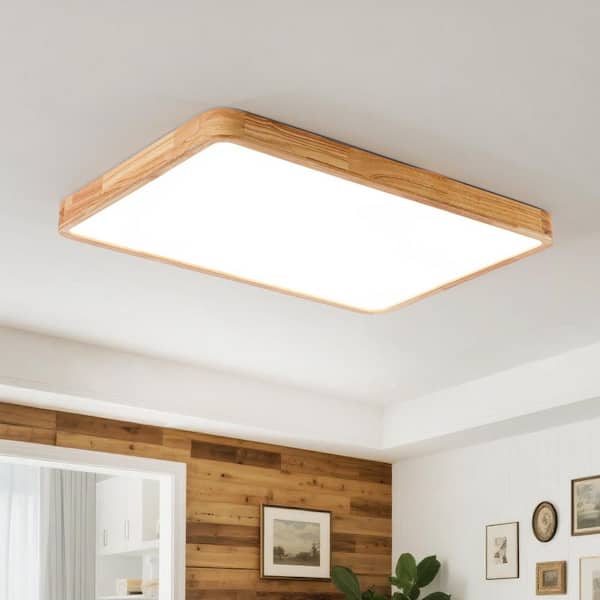 HUOKU Lumin 34.6 in. L Oil Rubbed Oak Wood Flush Mount Rectangular
