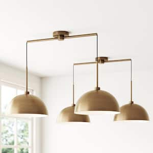 Percy Modern 2-Light Pendant Light, with Metal Shade and Adjustable Cord, For Kitchen, Vintage Brass, Set of 2