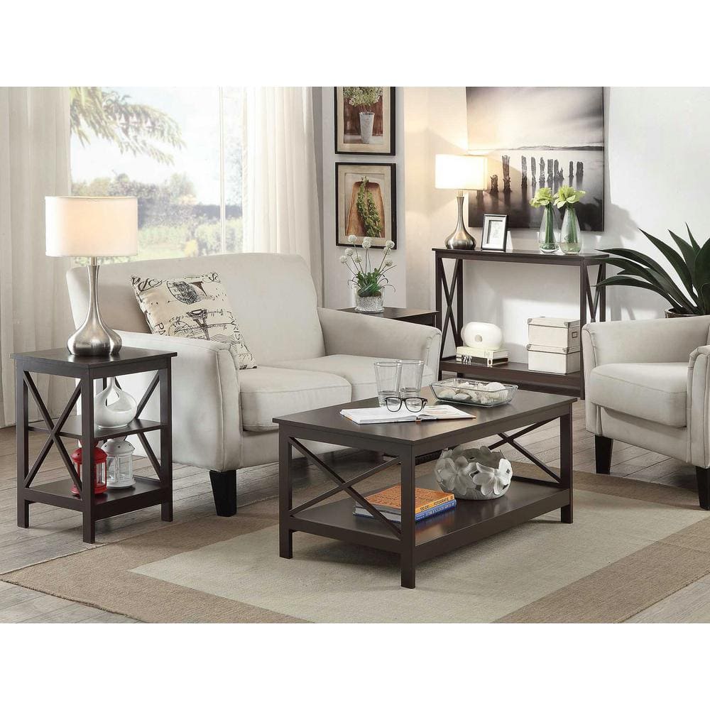 Espresso Oxford Transitional Rectangular End Table with 3 Shelves