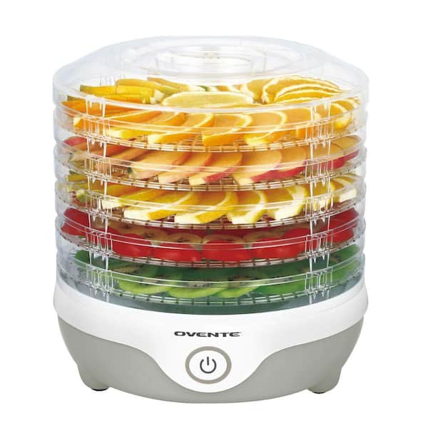 5-Stackable Clear Trays Grey Food Dehydrator Machine with Drying Space 240W Electric Preserver and Dryer