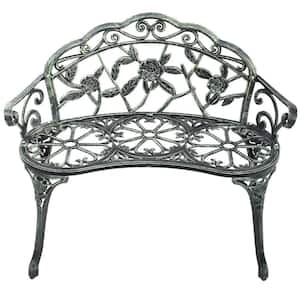 39 2/5 in. Green Antique Rose Metal Outdoor Bench