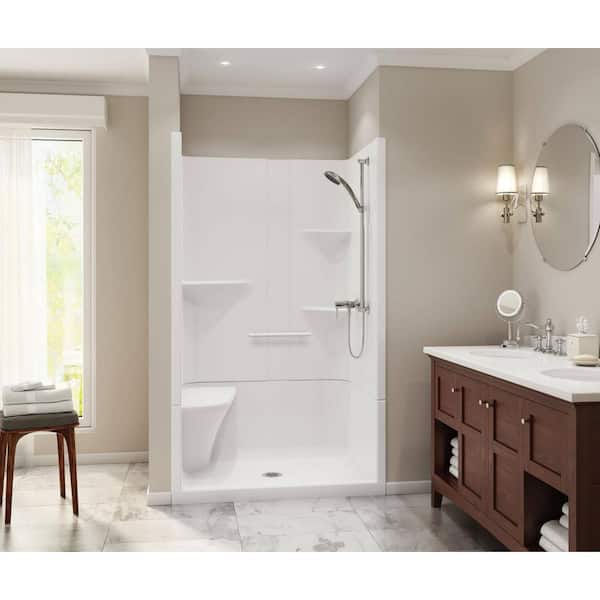 Camelia 48 in. x 34 in. x 79 in. Alcove Shower Stall with Center Drain Base and Left-Hand Seat in White