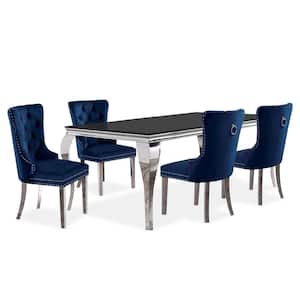 Billinghurst 5-Piece Rectangle Glass Top Black and Blue Dining Table Set