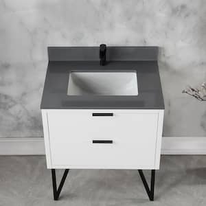 Helios 30 in. W x 22 in. D Single Sink Bath Vanity in White with Gray Composite Stone Top without Mirror