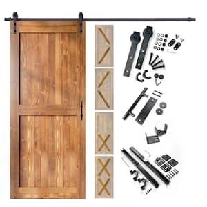 44 in. x 80 in. 5-in-1 Design Early American Solid Pine Wood Interior Sliding Barn Door with Hardware Kit, Non-Bypass