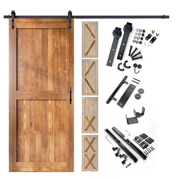 HOMACER 48 in. x 80 in. 5-in-1 Design Early American Solid Pine Wood Interior Sliding Barn Door with Hardware Kit, Non-Bypass
