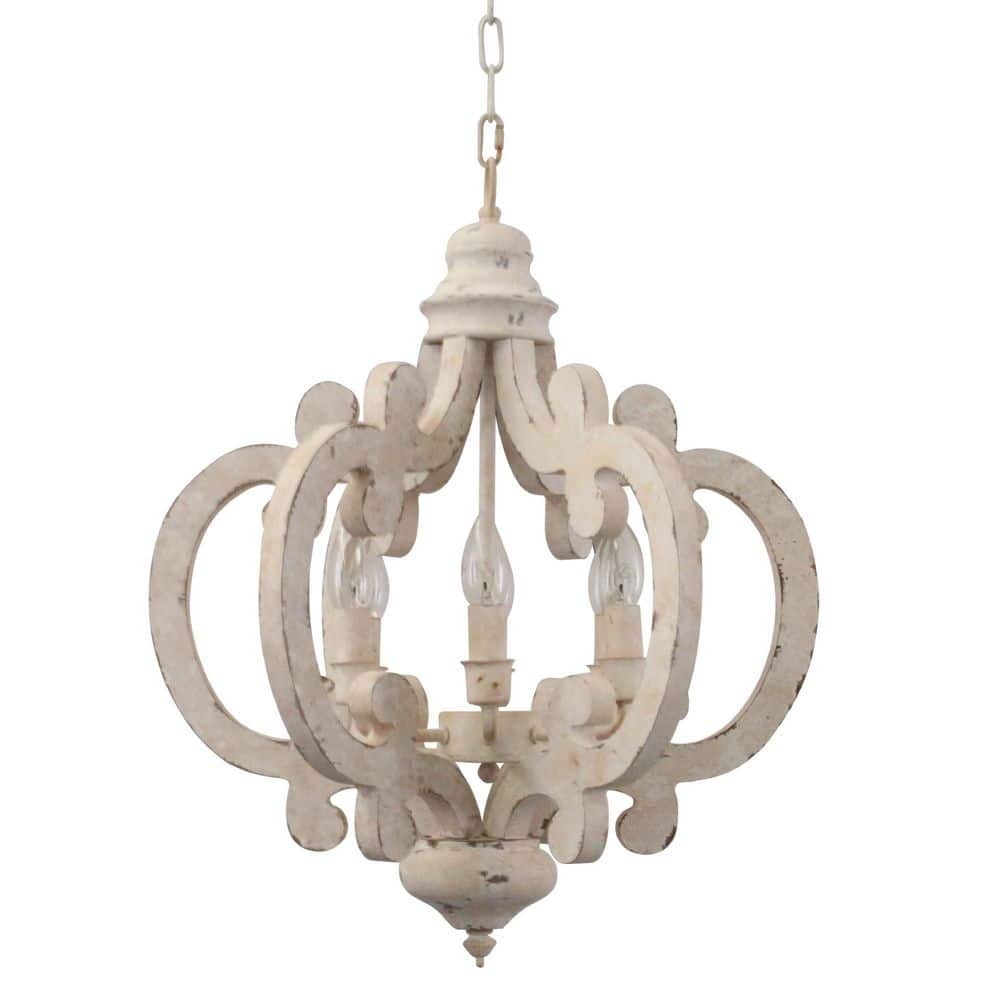 Olivia Distressed White Wood 6-Light Adjustable Candle Chandelier