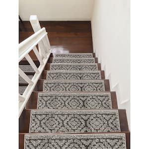 Sofihas Dark Gray 9 in. x 28 in. Shag Polypropylene with TPE Backing Carpet Stair Tread Covers (Set of 5)