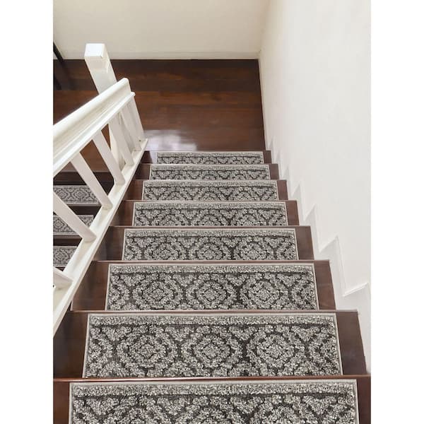 THE SOFIA RUGS Sofihas Dark Gray 9 in. x 28 in. Shag Polypropylene with TPE Backing Carpet Stair Tread Covers (Set of 5)
