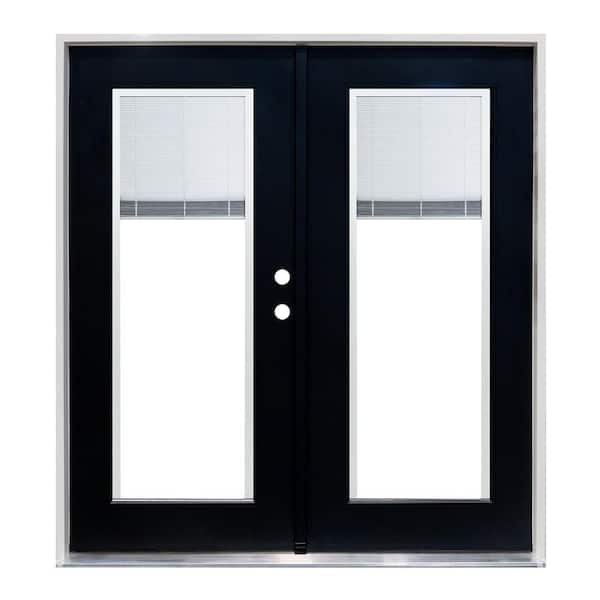 72 in. x 80 in. Black Left-Hand Inswing Premium Fiberglass LOE Blinds Glass Hinged Patio Door