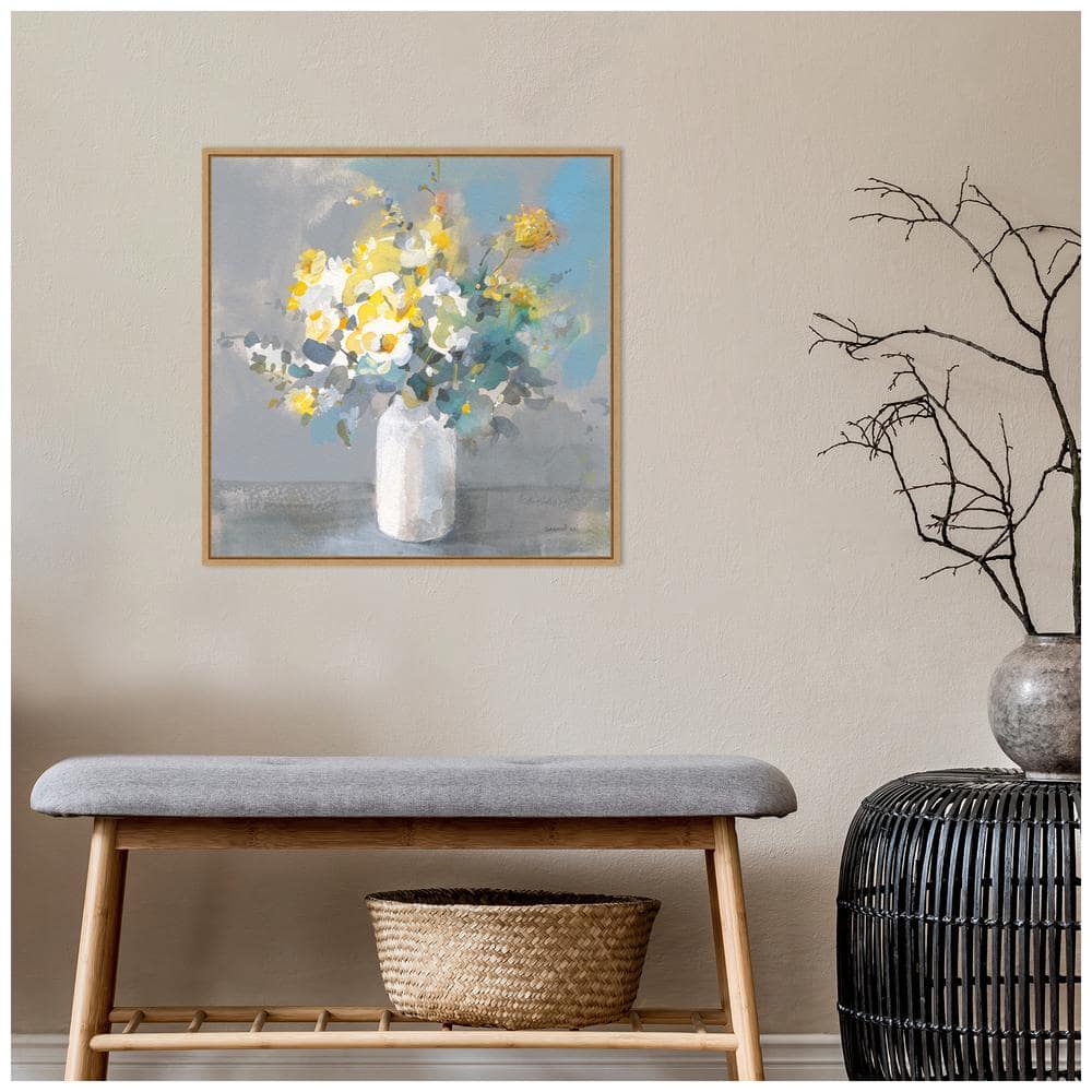 Touch of Spring I White Vase Canvas Art with Maple Frame