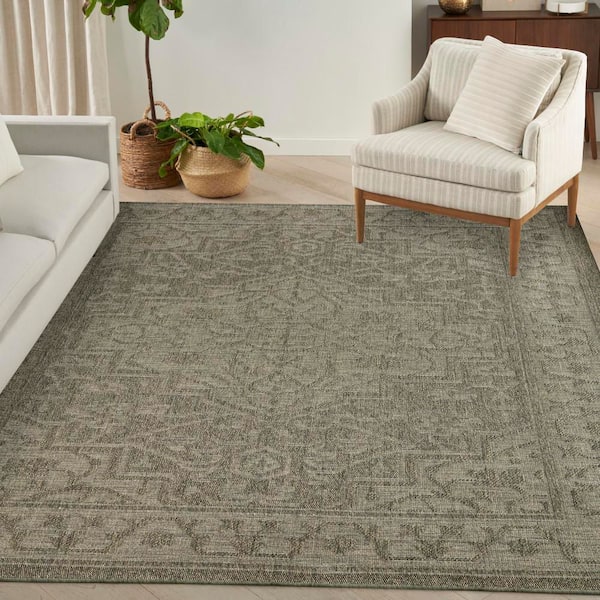 Tulum Olive 10 ft. x 14 ft. Center Medallion Contemporary Area Rug