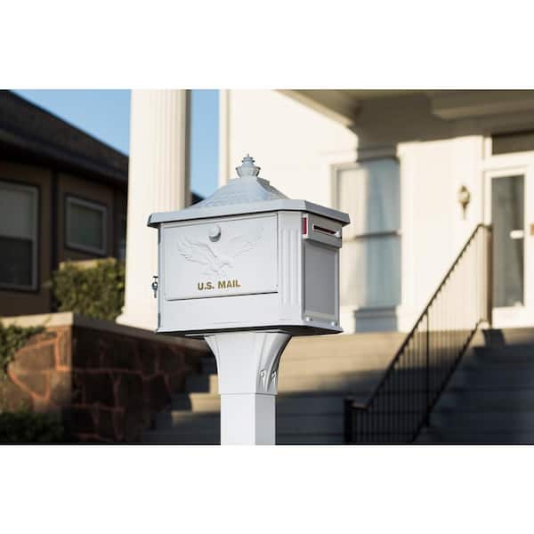 Architectural Mailboxes - Hemingway White, Large, Aluminum, Locking, All-in-One Mailbox and Post Combo
