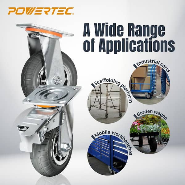 8 in. Heavy Duty Caster Wheels (4-Pack), 2 with Dual Lock, All-Terrain Non-Pneumatic Tires, 2000 lbs. Capacity