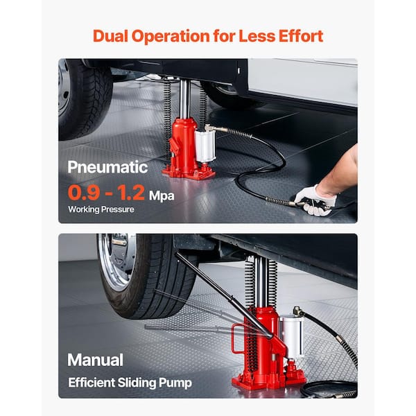 Air Hydraulic Bottle Jack, 20 Ton (44092 lbs. ) Capacity, 10.2-19.5 in. Lift Range, Pneumatic/Manual for Car, Truck, Red