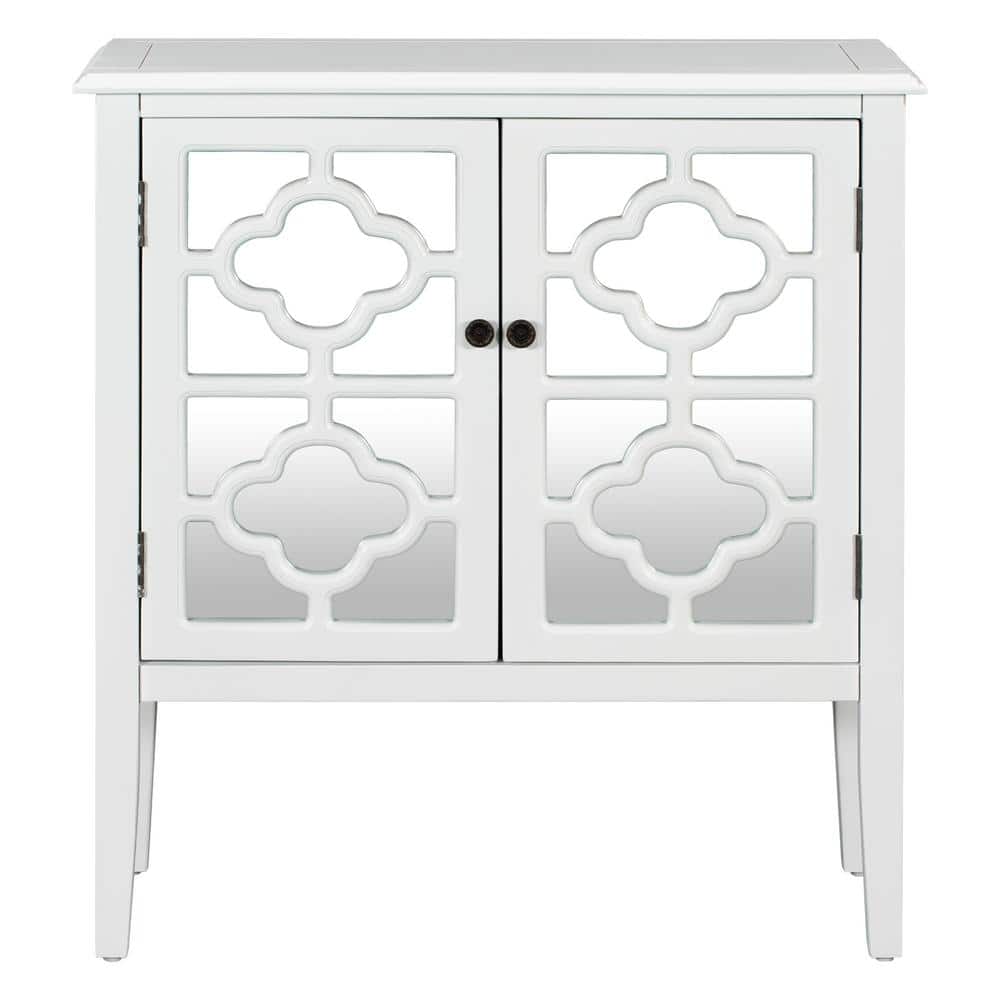 White Wood Buffet Sideboard Storage Cabinet with Mirrored Doors and Adjusta