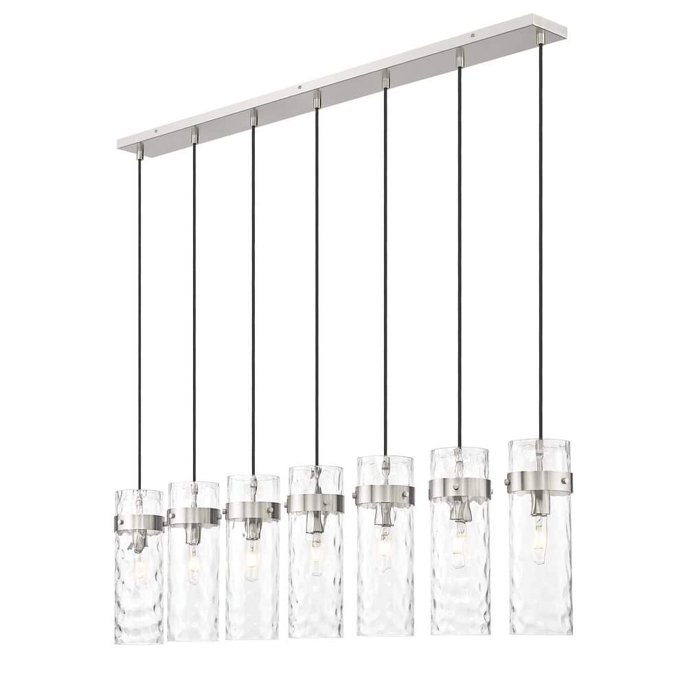 Fontaine 7 Light Brushed Nickel Linear Chandelier for Indoor Use with No Bu