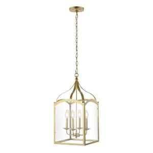 Ruth 11 in. 4-Light Antique Gold Traditional Classic Lantern Metal/Glass LED Geometric Pendant
