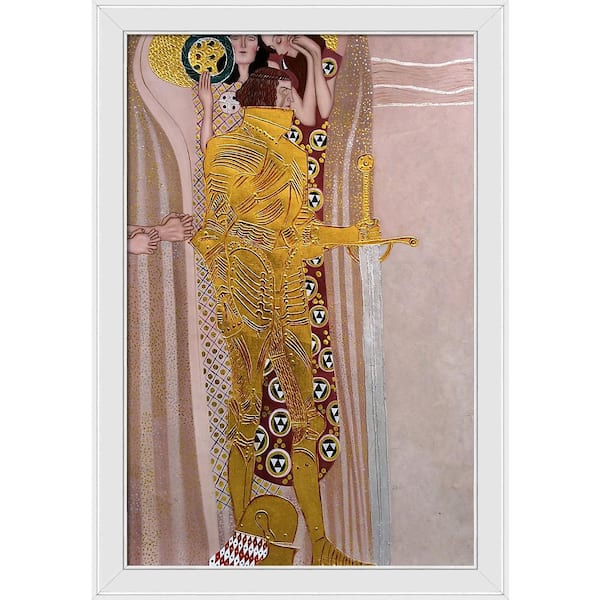 LA PASTICHE Beethoven Frieze, The Well-Armed Strong by Gustav Klimt Galerie White Framed Abstract Painting Art Print 28 in. x 40 in.