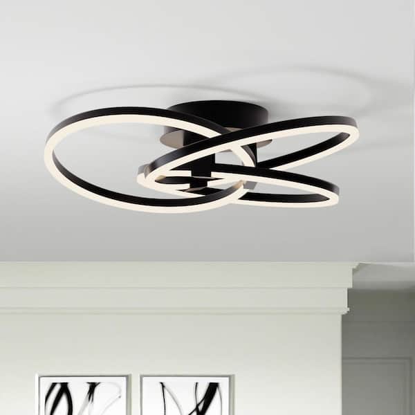 Carson 23.23 in. 3-Light Black Simple Geometric LED Semi Flush Mount Ceiling Light