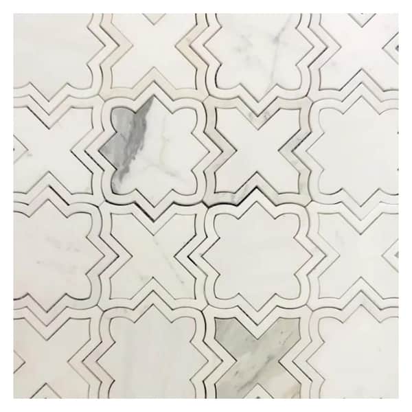 Elysian 10 in. x 10 in. Honed Warm White Marble Mosaic Star and Cross Wall and Floor Tile (3.54 sq. ft./case)-5 Pack