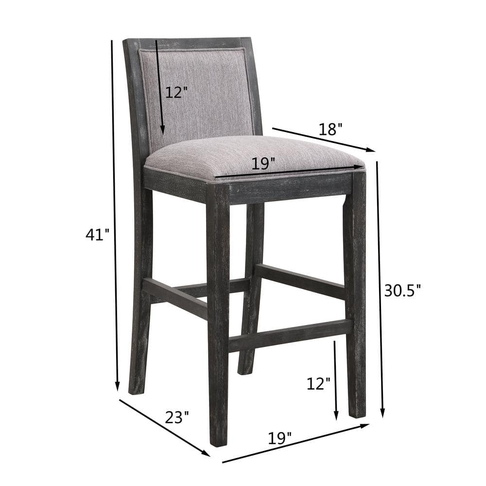 Modern Black and Grey Upholstered Wood Counter Stools, Set of 2