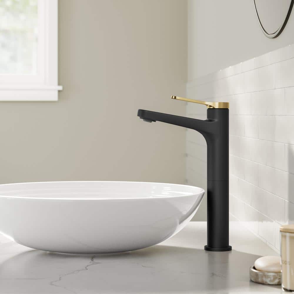 Spot-Free Brushed Brass and Matte Black Vessel Sink Faucet