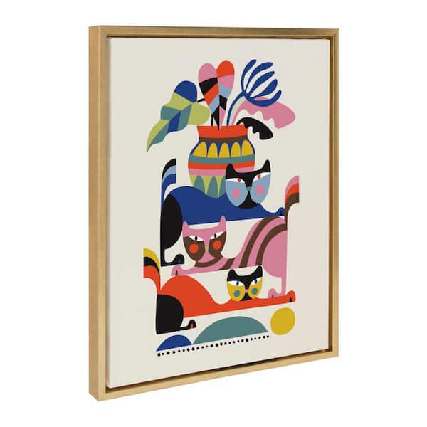 Kate and Laurel Sylvie 3 Cats by Rachel Lee of My Dream Wall Framed Art Print 18 in. x 24 in.