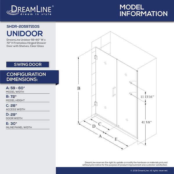 Unidoor 59 to 60 in. x 72 in. Frameless Hinged Shower Door in Matte Black