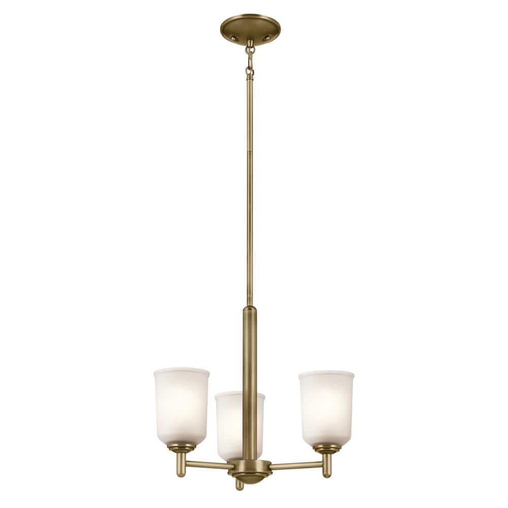 KICHLER Shailene 17.5 in. 3-Light Natural Brass Transitional Shaded Cylinder Mini Chandelier for Dining Room