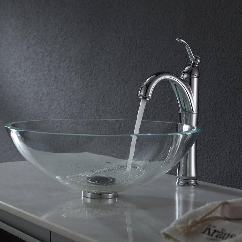 Crystal Clear Round Glass Vessel Bathroom Sink with Engraved Design