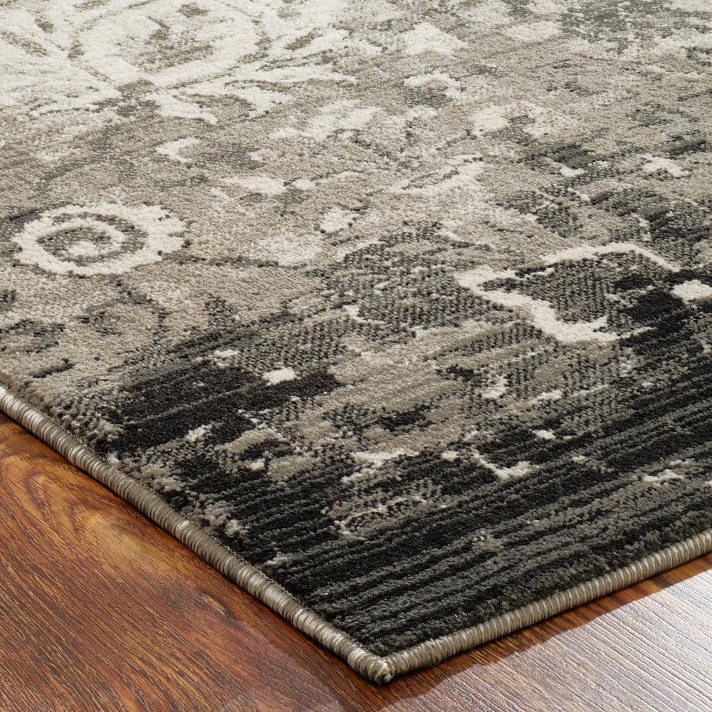 Gray Abstract Synthetic 8' x 10' Hand-knotted Area Rug