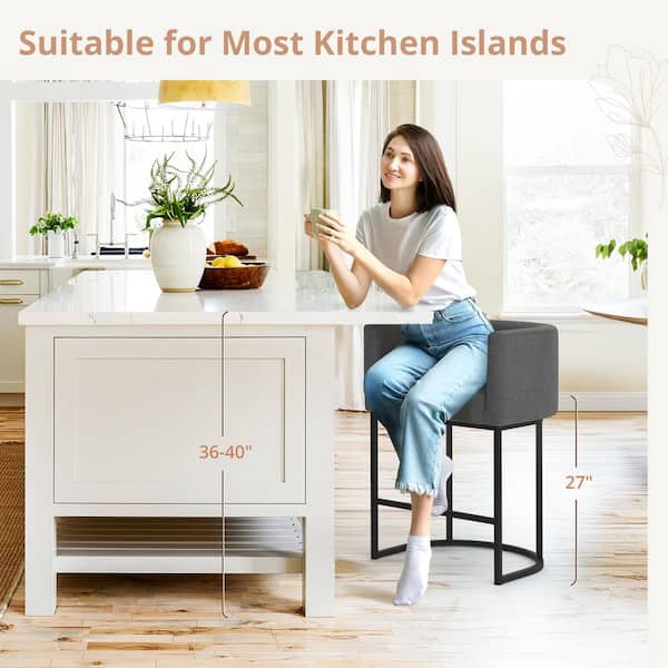 LUE BONA 26 Gray and Black Low Back Bar Stool with Metal