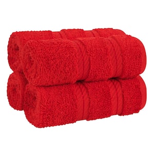 American Soft Linen Washcloth Set 100% Turkish Cotton 4-Piece Face Hand Towels for Bathroom and Kitchen - Red
