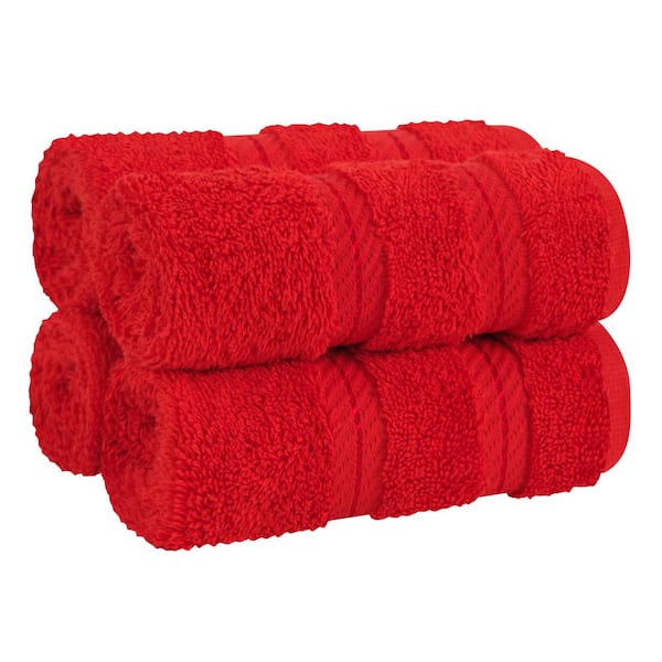 American Soft Linen Washcloth Set 100% Turkish Cotton 4 Piece Face Hand Towels for Bathroom and Kitchen - Red