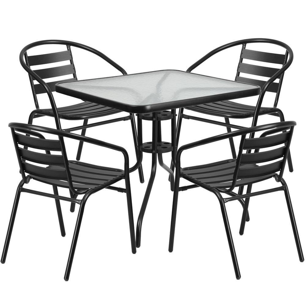 Carnegy Avenue 5Piece Glass Square Outdoor Bistro Set in Clear/Black