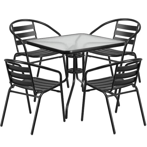 Carnegy Avenue 5-Piece Glass Square Outdoor Bistro Set in Clear/Black