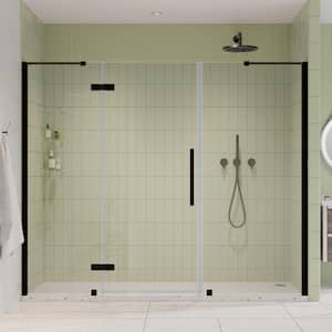 Tampa 85 3/8 in. W x 72 in. H Pivot Frameless Shower Door in Oil Rubbed Bronze With Shelves