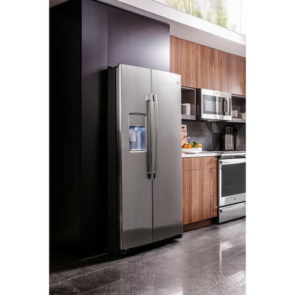 PSE25KBLTSGE Profile GE Profile™ Series ENERGY STAR® 25.3 Cu. Ft. Side-by-Side  Refrigerator FINGERPRINT RESISTANT BLACK STAINLESS - King's Great Buys Plus
